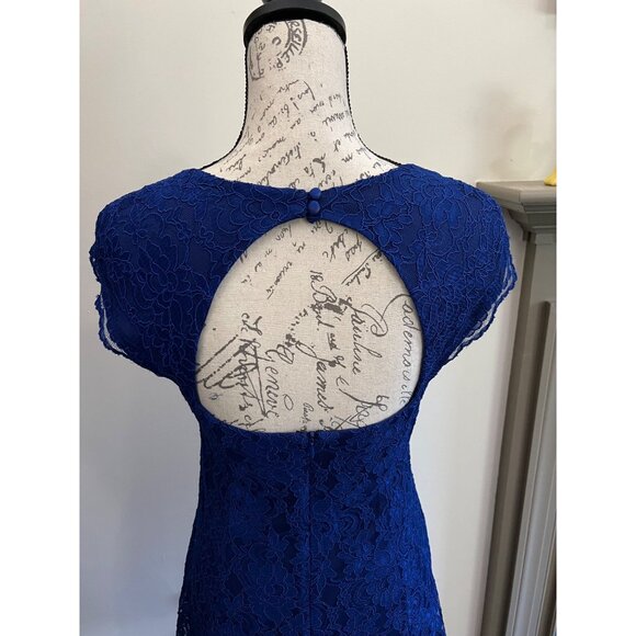 Lauren Ralph Lauren Evening Blue Lace Lined Mini Dress Date Fit Flair Open Back - Picture 6 of 13